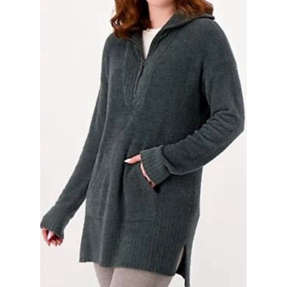 Barefoot Dreams CozyChic Lite Pullover Tunic Sweater 1/2 Zip Pockets L